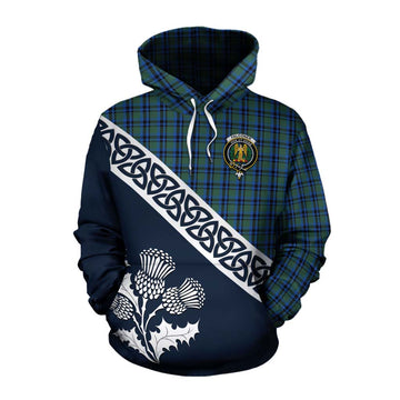 Falconer Tartan Cotton Hoodie Featuring Thistle and Scotland Map