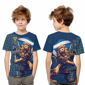 Falconer Tartan Family Crest Kid T-Shirt with Scottish Majestic Lion