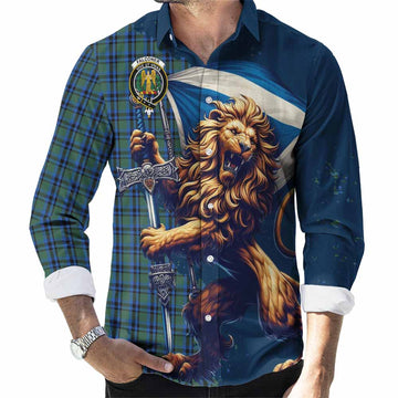 Falconer Tartan Family Crest Long Sleeve Button Shirt with Scottish Majestic Lion