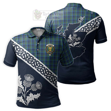 Falconer Tartan Polo Shirt Featuring Thistle and Scotland Map