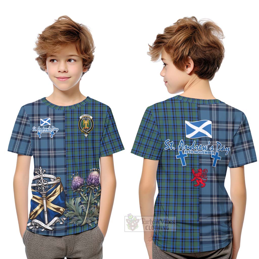 Tartan Vibes Clothing Falconer Tartan Kid T-Shirt Happy St. Andrew's Day Half Tartan Style