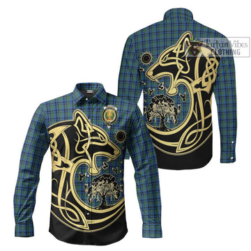 Falconer Tartan Long Sleeve Button Shirt with Family Crest Celtic Wolf Style