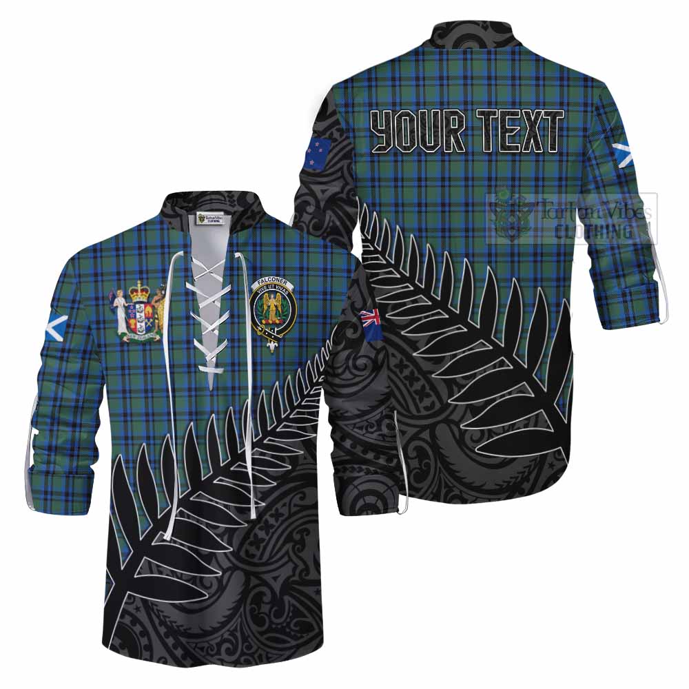 Tartan Vibes Clothing Falconer Crest Tartan Ghillie Kilt Shirt with New Zealand Silver Fern Half Style