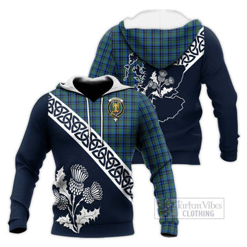 Falconer Tartan Knitted Hoodie Featuring Thistle and Scotland Map