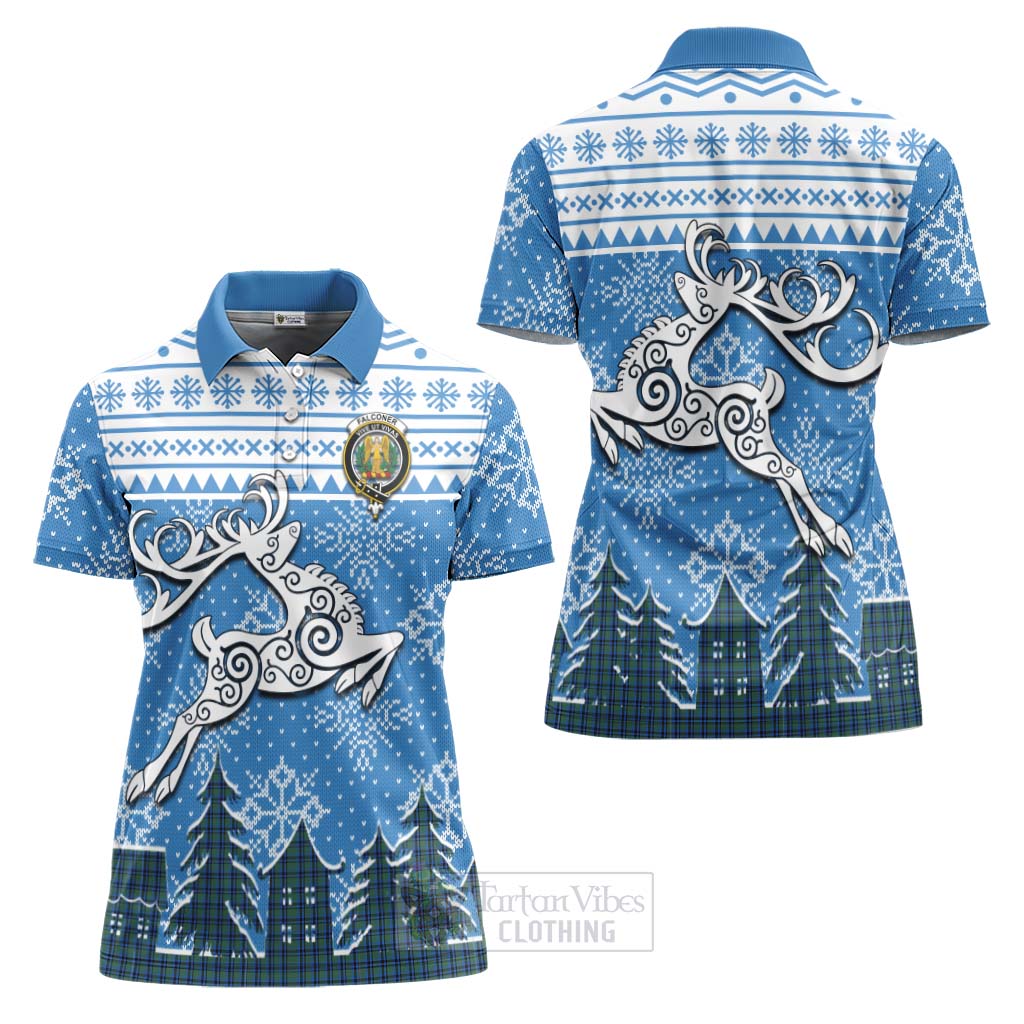 Tartan Vibes Clothing Falconer Clan Christmas Women's Polo Shirt Celtic Reindeer Style