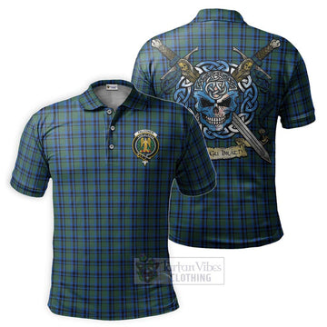 Falconer Tartan Polo Shirt with Family Crest Celtic Skull Style