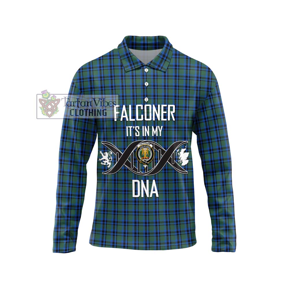 Falconer Tartan Long Sleeve Polo Shirt with Family Crest DNA In Me Style Unisex - Tartanvibesclothing Shop