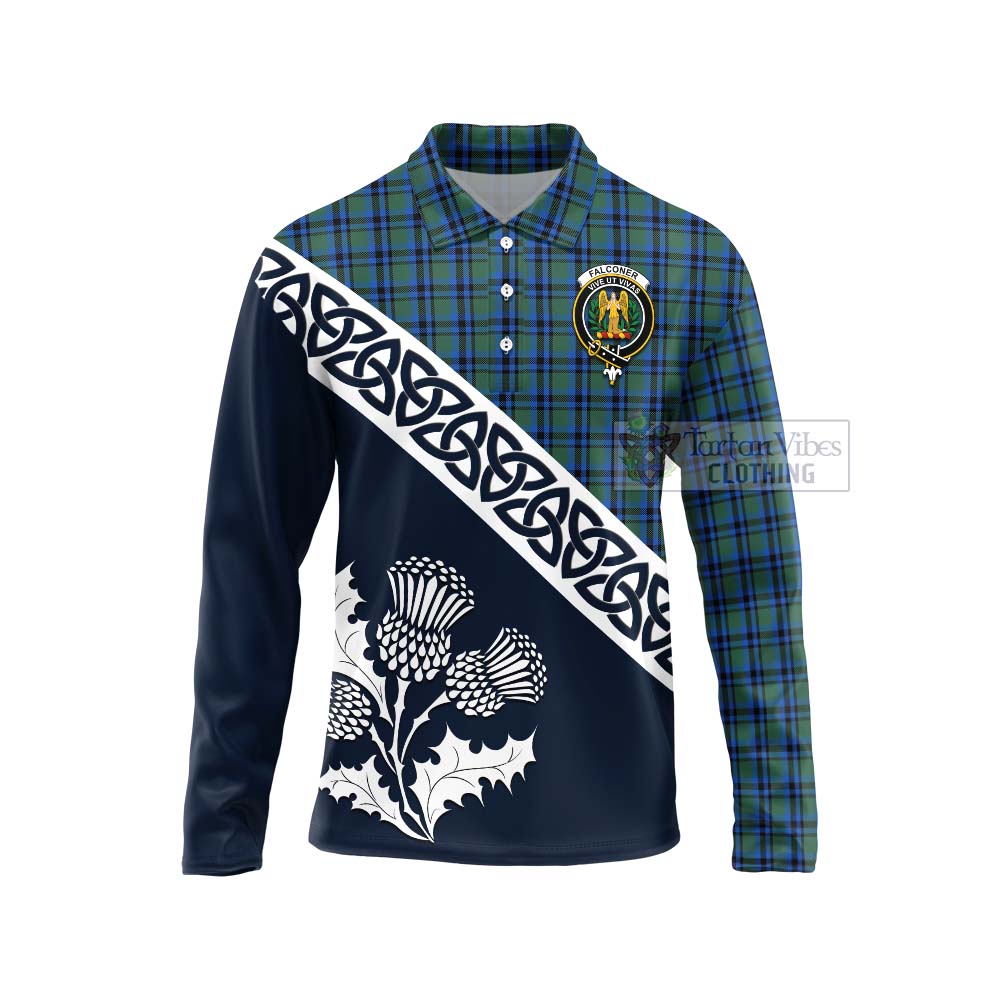 Tartan Vibes Clothing Falconer Tartan Long Sleeve Polo Shirt Featuring Thistle and Scotland Map