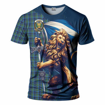 Falconer Tartan Family Crest T-Shirt with Scottish Majestic Lion