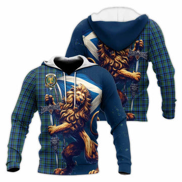 Falconer Tartan Family Crest Knitted Hoodie with Scottish Majestic Lion