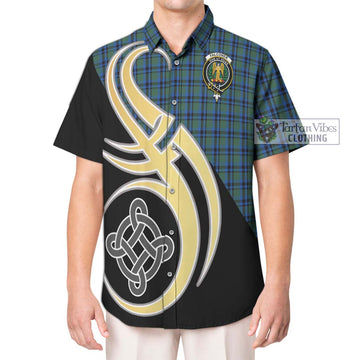 Falconer Tartan Short Sleeve Button Shirt with Family Crest and Celtic Symbol Style