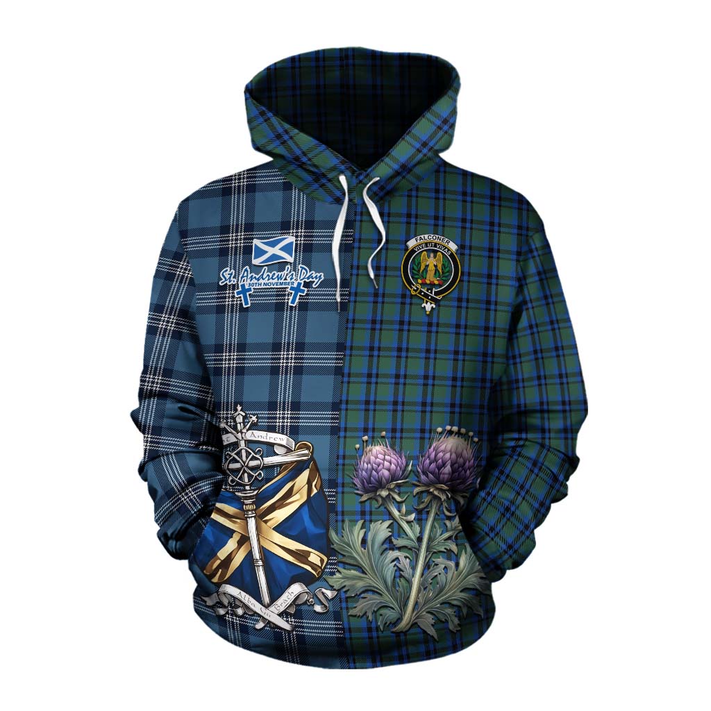 Tartan Vibes Clothing Falconer Tartan Cotton Hoodie Happy St. Andrew's Day Half Tartan Style