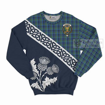 Falconer Tartan Sweatshirt Featuring Thistle and Scotland Map