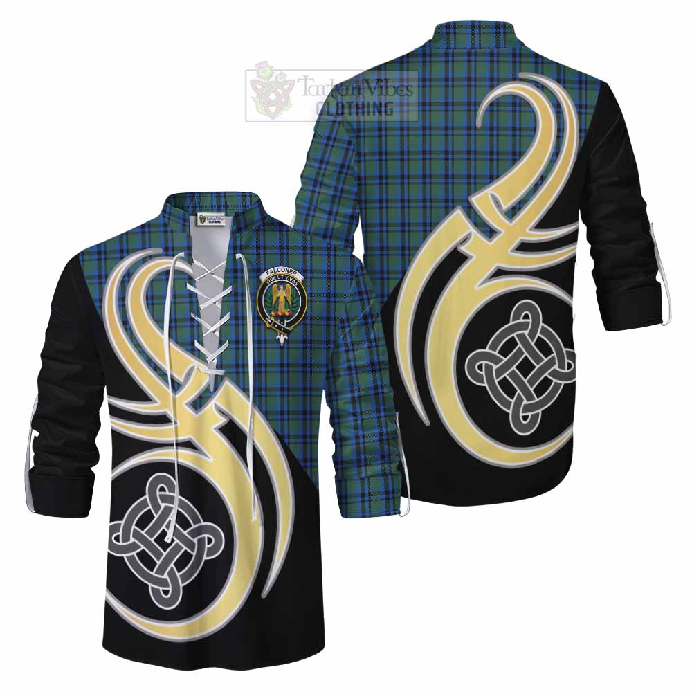 Tartan Vibes Clothing Falconer Tartan Ghillie Kilt Shirt with Family Crest and Celtic Symbol Style