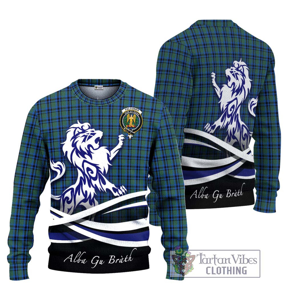 Falconer Tartan Knitted Sweater with Alba Gu Brath Regal Lion Emblem Unisex - Tartanvibesclothing Shop