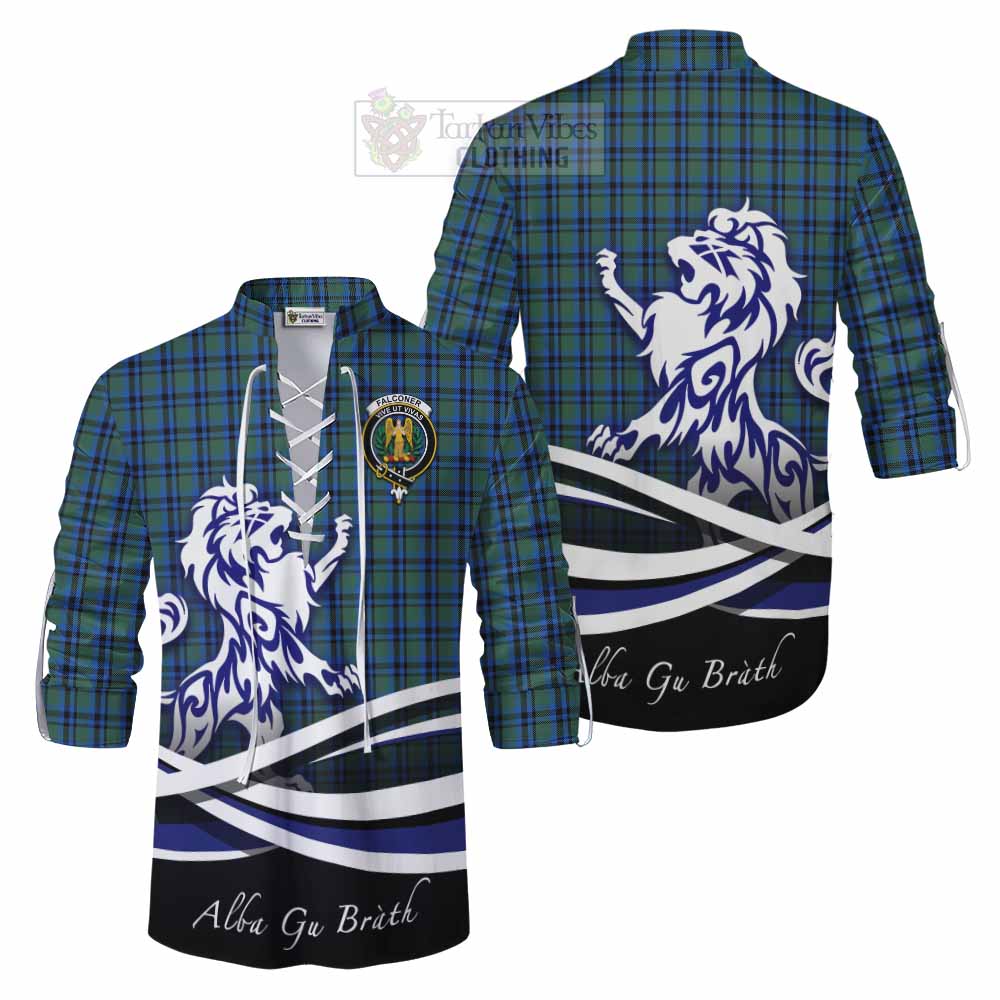 Tartan Vibes Clothing Falconer Tartan Ghillie Kilt Shirt with Alba Gu Brath Regal Lion Emblem