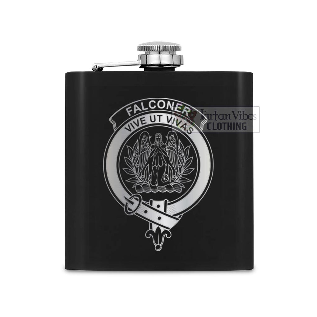 Tartan Vibes Clothing Falconer Crest Hip Flask Set 7oz Black Stainless Steel with A Gift Box