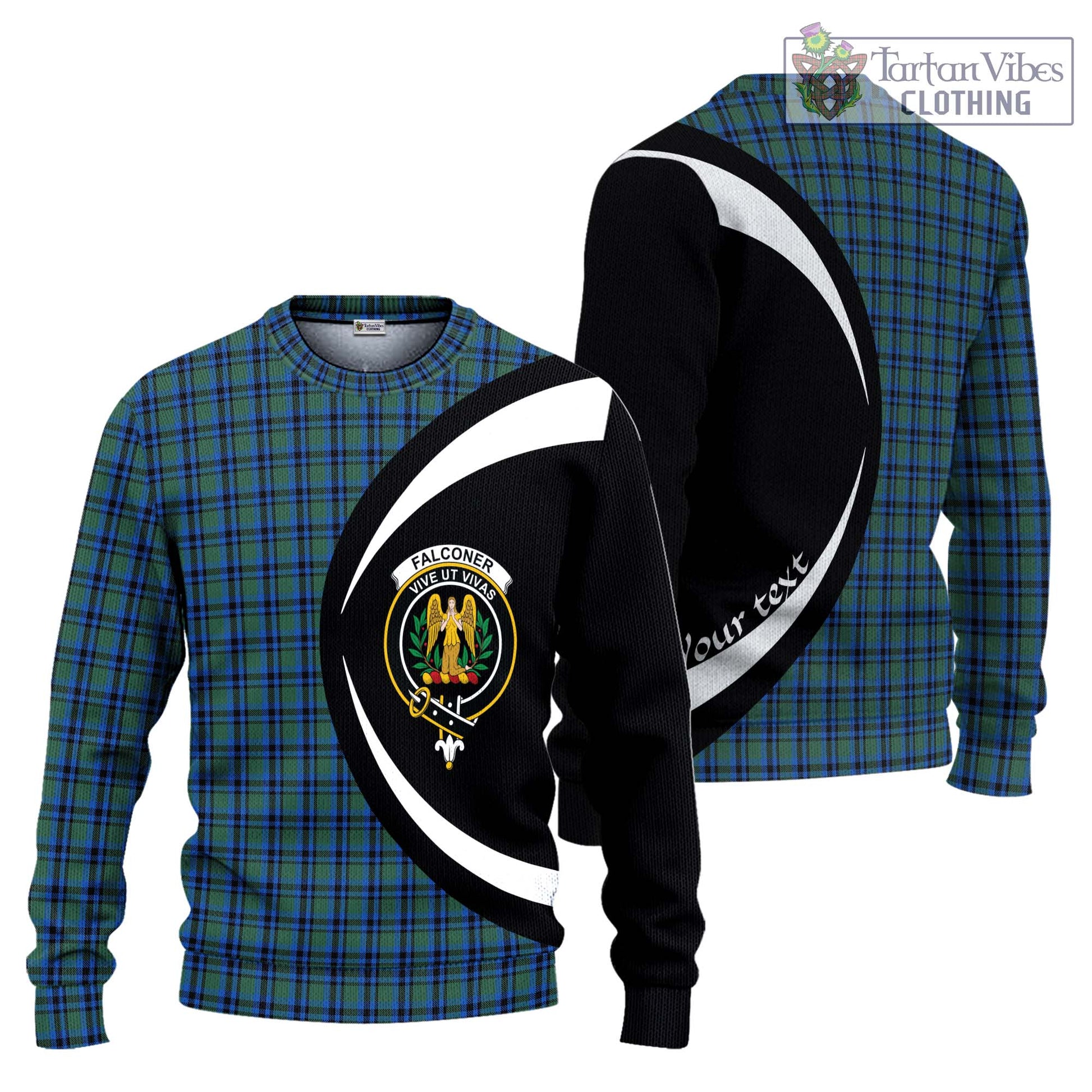 Falconer Tartan Ugly Sweater with Family Crest Circle Style Unisex - Tartan Vibes Clothing