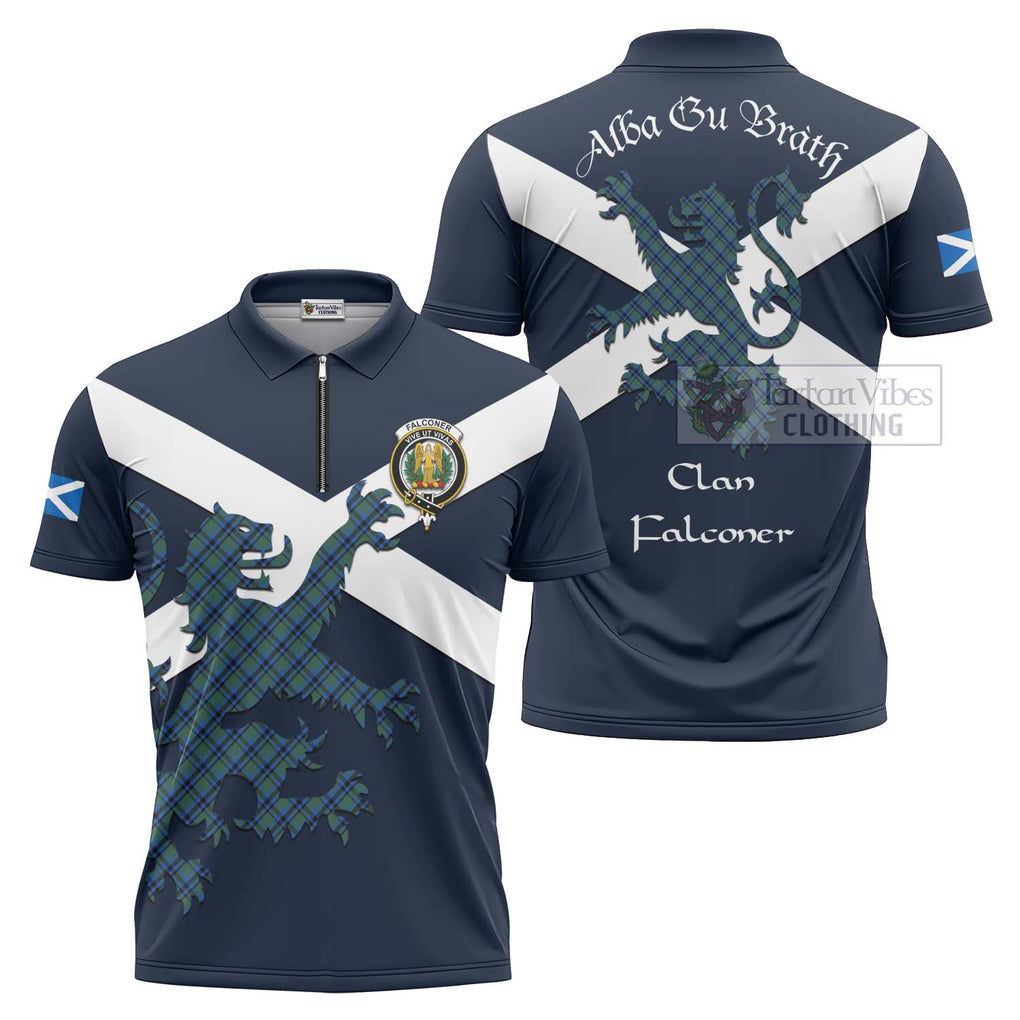 Tartan Vibes Clothing Falconer Tartan Lion Rampant Zipper Polo Shirt – Proudly Display Your Heritage with Alba Gu Brath and Clan Name