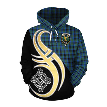 Falconer Tartan Cotton Hoodie with Family Crest and Celtic Symbol Style