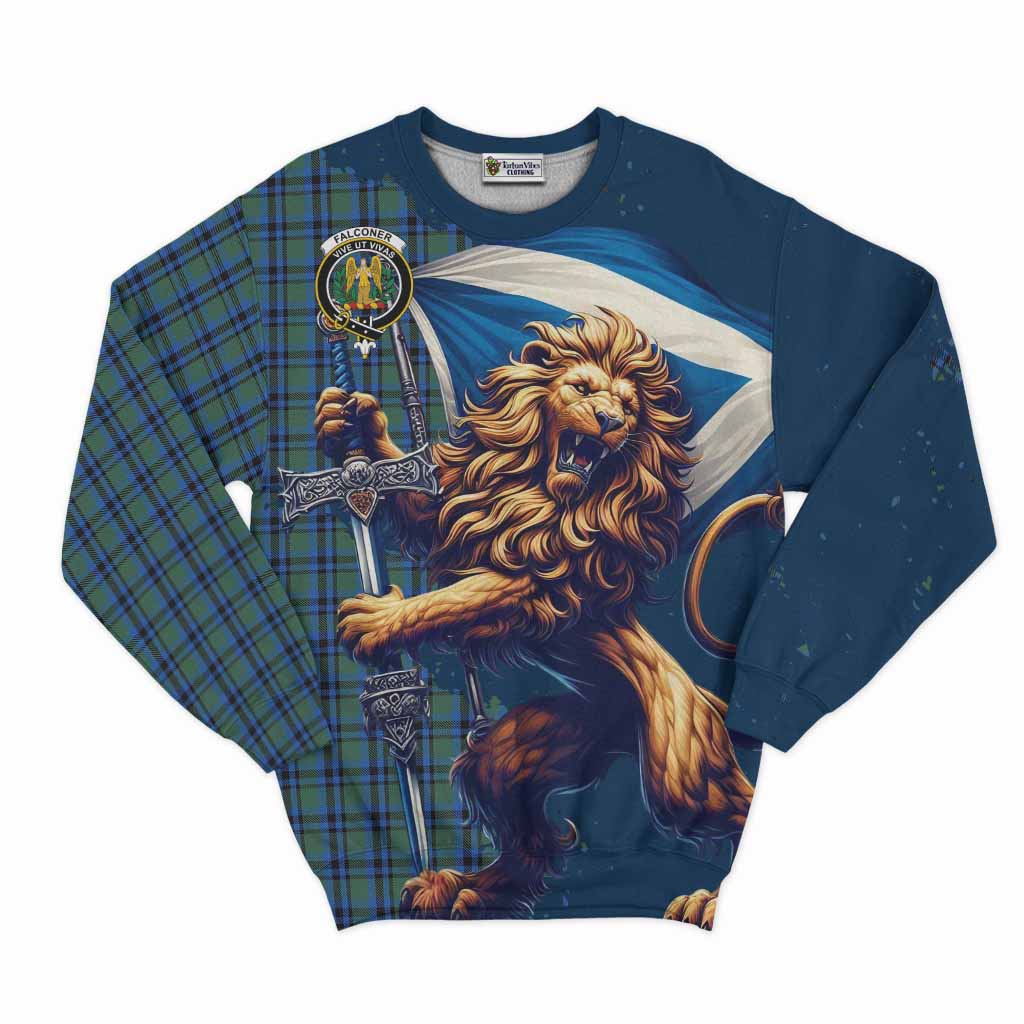 Tartan Vibes Clothing Falconer Tartan Family Crest Sweatshirt with Scottish Majestic Lion