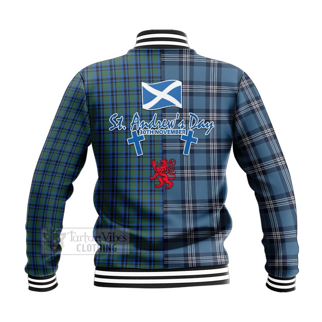 Tartan Vibes Clothing Falconer Tartan Baseball Jacket Happy St. Andrew's Day Half Tartan Style