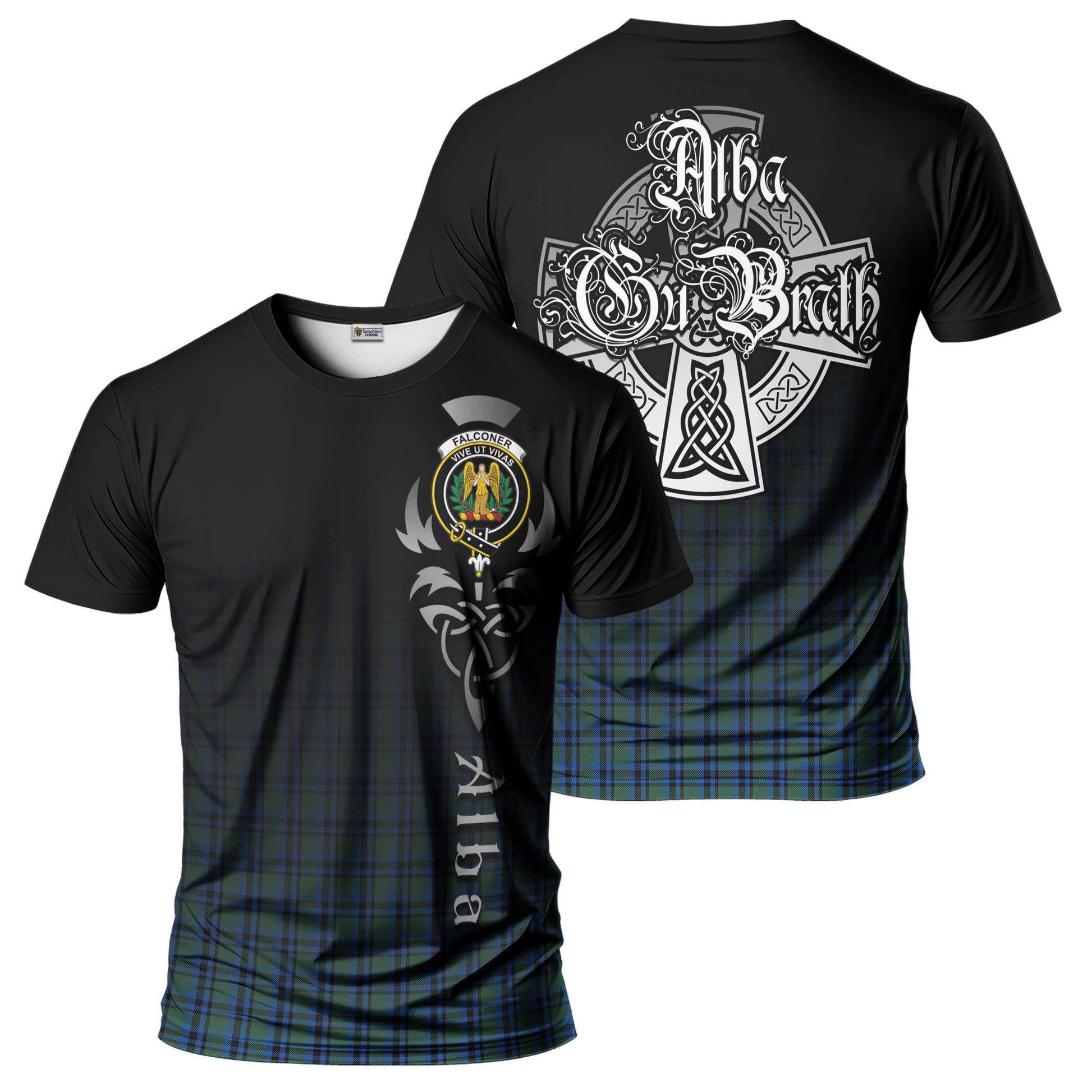 Tartan Vibes Clothing Falconer Tartan T-Shirt Featuring Alba Gu Brath Family Crest Celtic Inspired