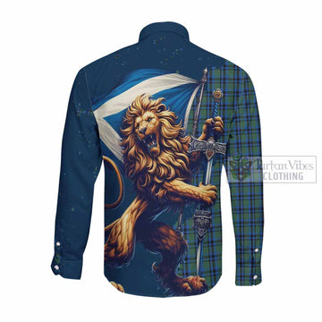 Falconer Tartan Family Crest Long Sleeve Button Shirt with Scottish Majestic Lion