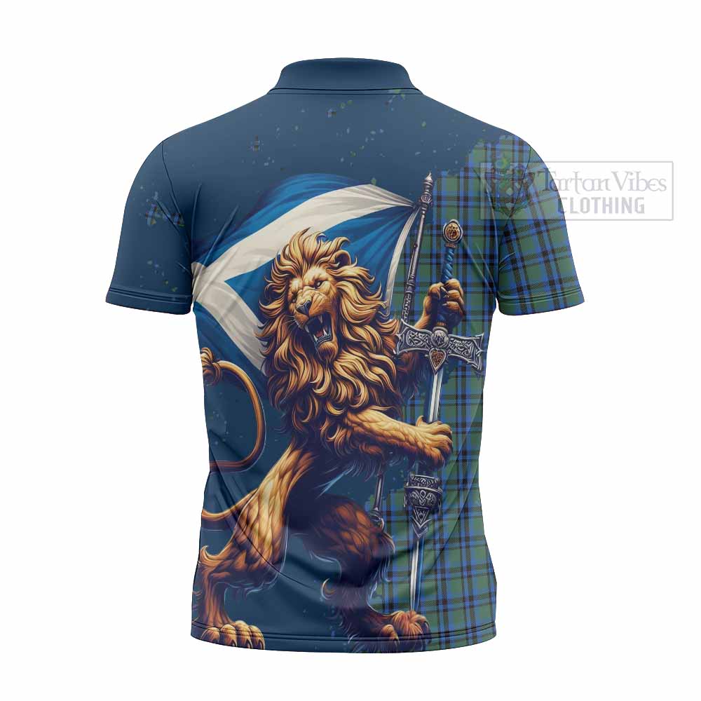 Tartan Vibes Clothing Falconer Tartan Family Crest Zipper Polo Shirt with Scottish Majestic Lion