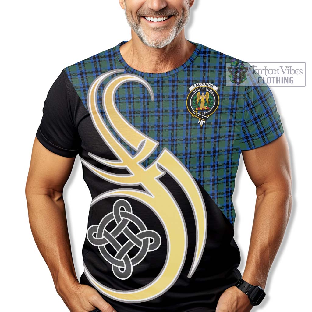 Tartan Vibes Clothing Falconer Tartan T-Shirt with Family Crest and Celtic Symbol Style