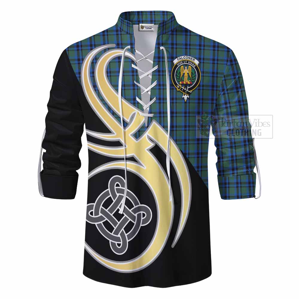 Tartan Vibes Clothing Falconer Tartan Ghillie Kilt Shirt with Family Crest and Celtic Symbol Style