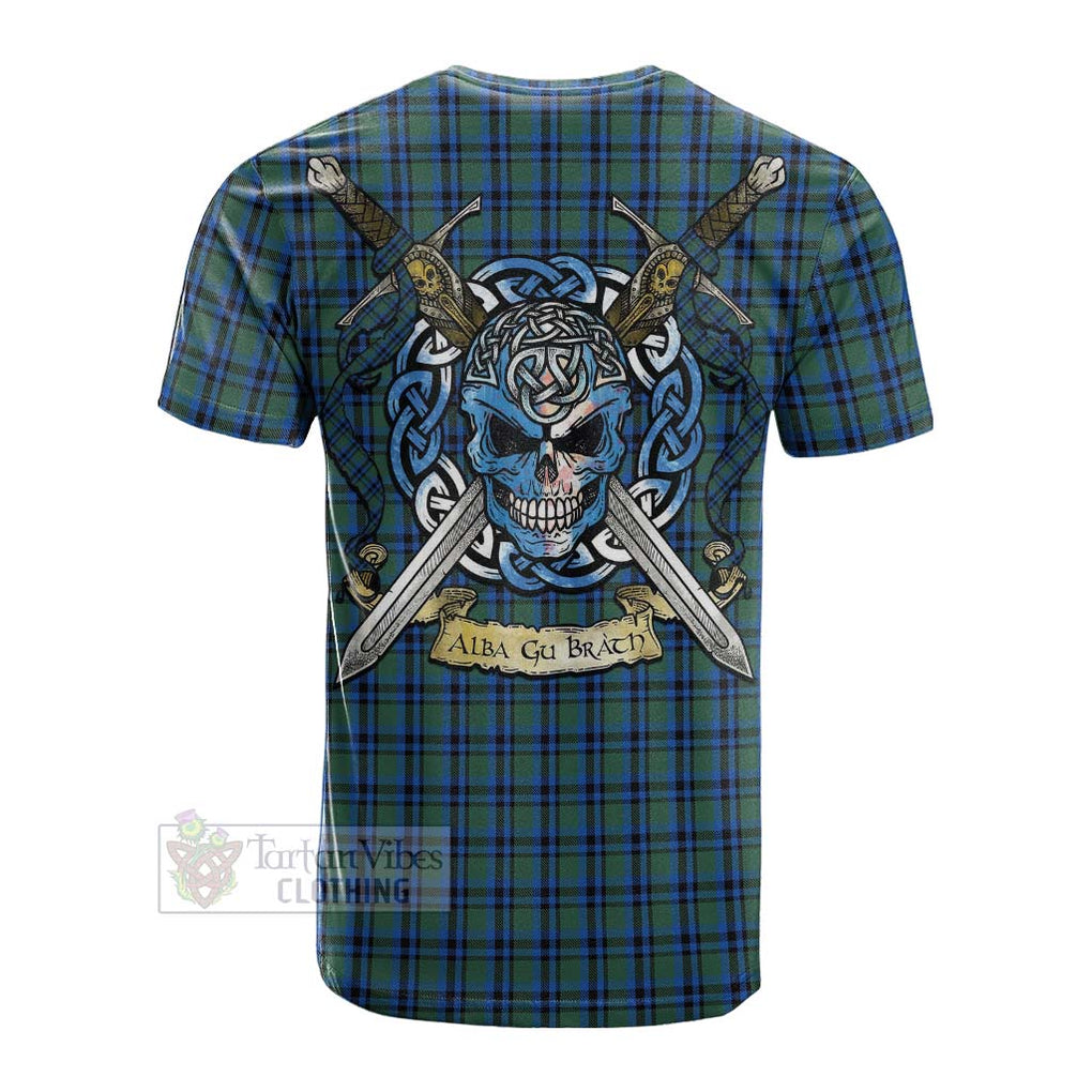 Tartan Vibes Clothing Falconer Tartan Cotton T-shirt with Family Crest Celtic Skull Style