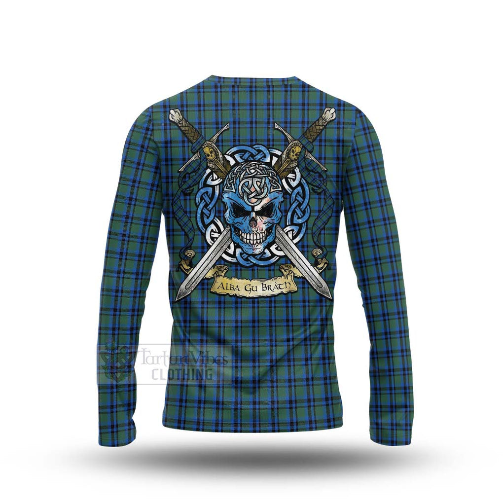 Tartan Vibes Clothing Falconer Tartan Long Sleeve T-Shirt with Family Crest Celtic Skull Style