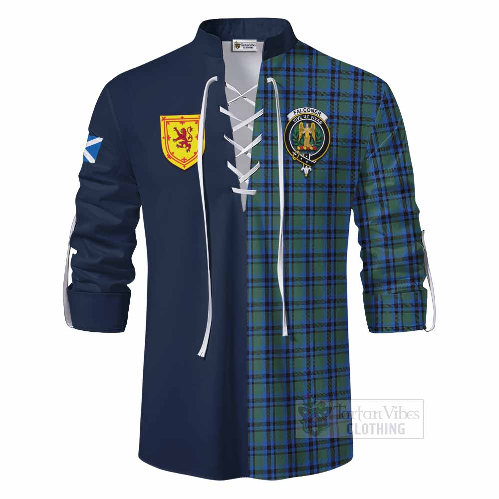 Falconer Tartan Ghillie Kilt Shirt Alba with Scottish Lion Royal Arm Half Style