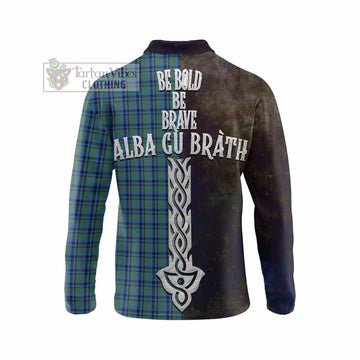 Falconer Tartan Family Crest Long Sleeve Polo Shirt Alba Gu Brath Be Brave Lion Ancient Style - Tartan Vibes Clothing