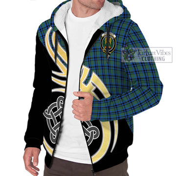 Falconer Tartan Sherpa Hoodie with Family Crest and Celtic Symbol Style