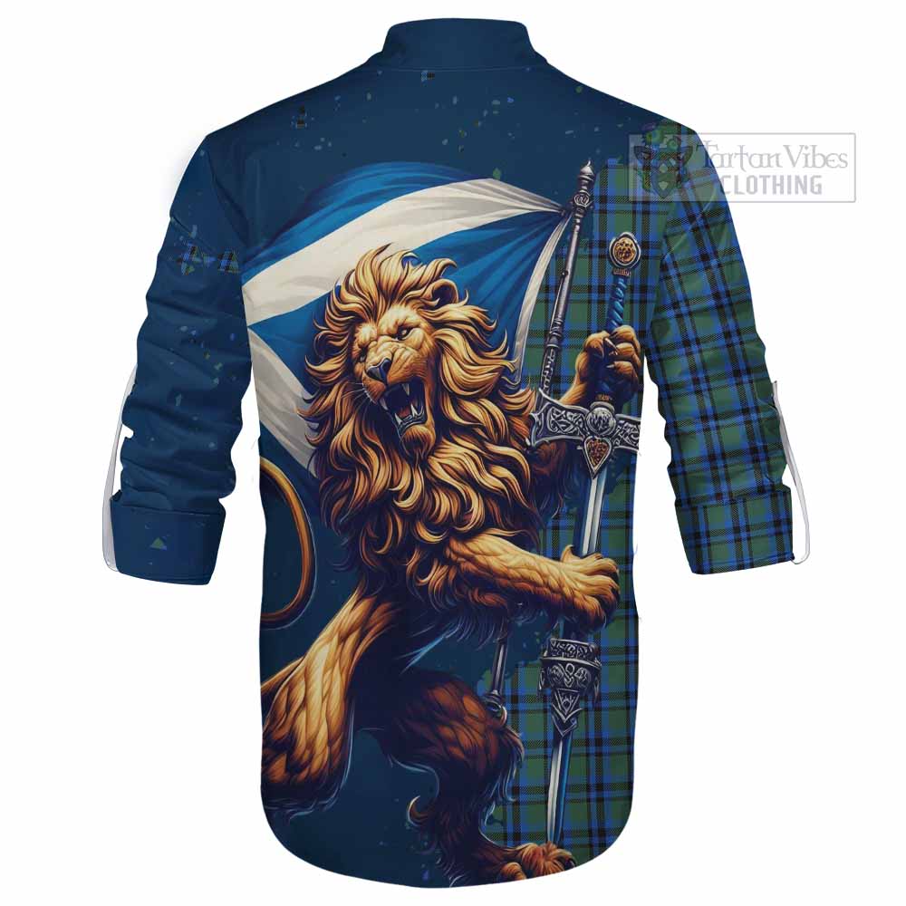 Tartan Vibes Clothing Falconer Tartan Family Crest Ghillie Kilt Shirt with Scottish Majestic Lion