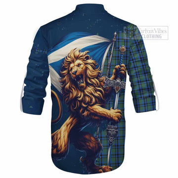 Falconer Tartan Family Crest Ghillie Kilt Shirt with Scottish Majestic Lion