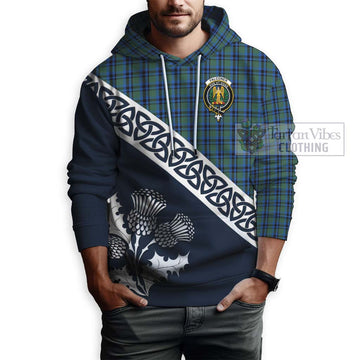 Falconer Tartan Hoodie Featuring Thistle and Scotland Map