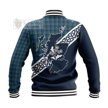 Falconer Tartan Baseball Jacket Featuring Thistle and Scotland Map