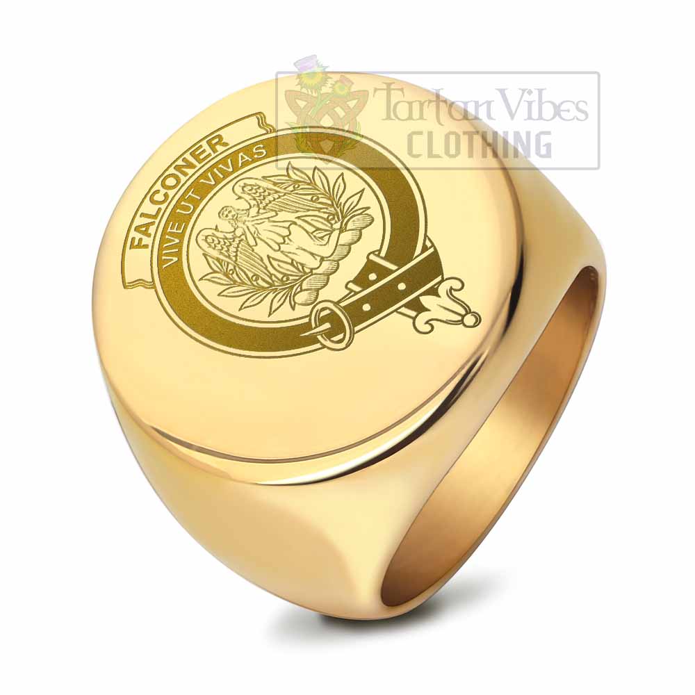 Tartan Vibes Clothing Falconer Clan Crest Engraved Ring