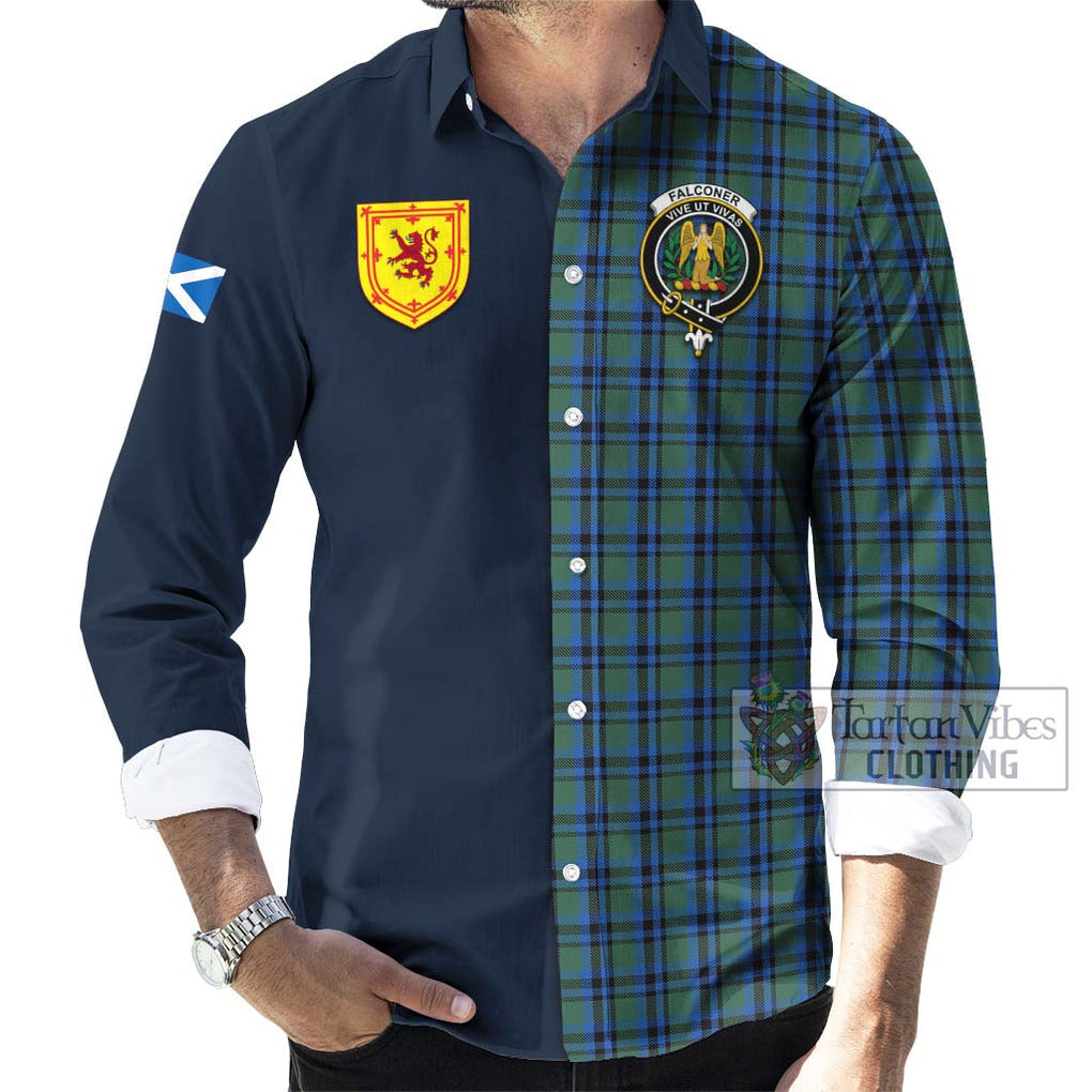 Tartan Vibes Clothing Falconer Tartan Long Sleeve Button Shirt with Scottish Lion Royal Arm Half Style