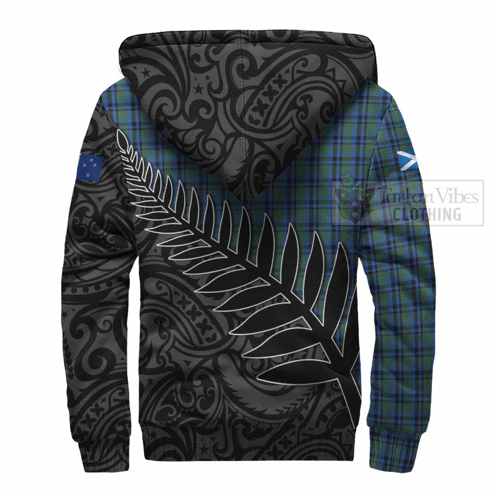 Tartan Vibes Clothing Falconer Crest Tartan Sherpa Hoodie with New Zealand Silver Fern Half Style