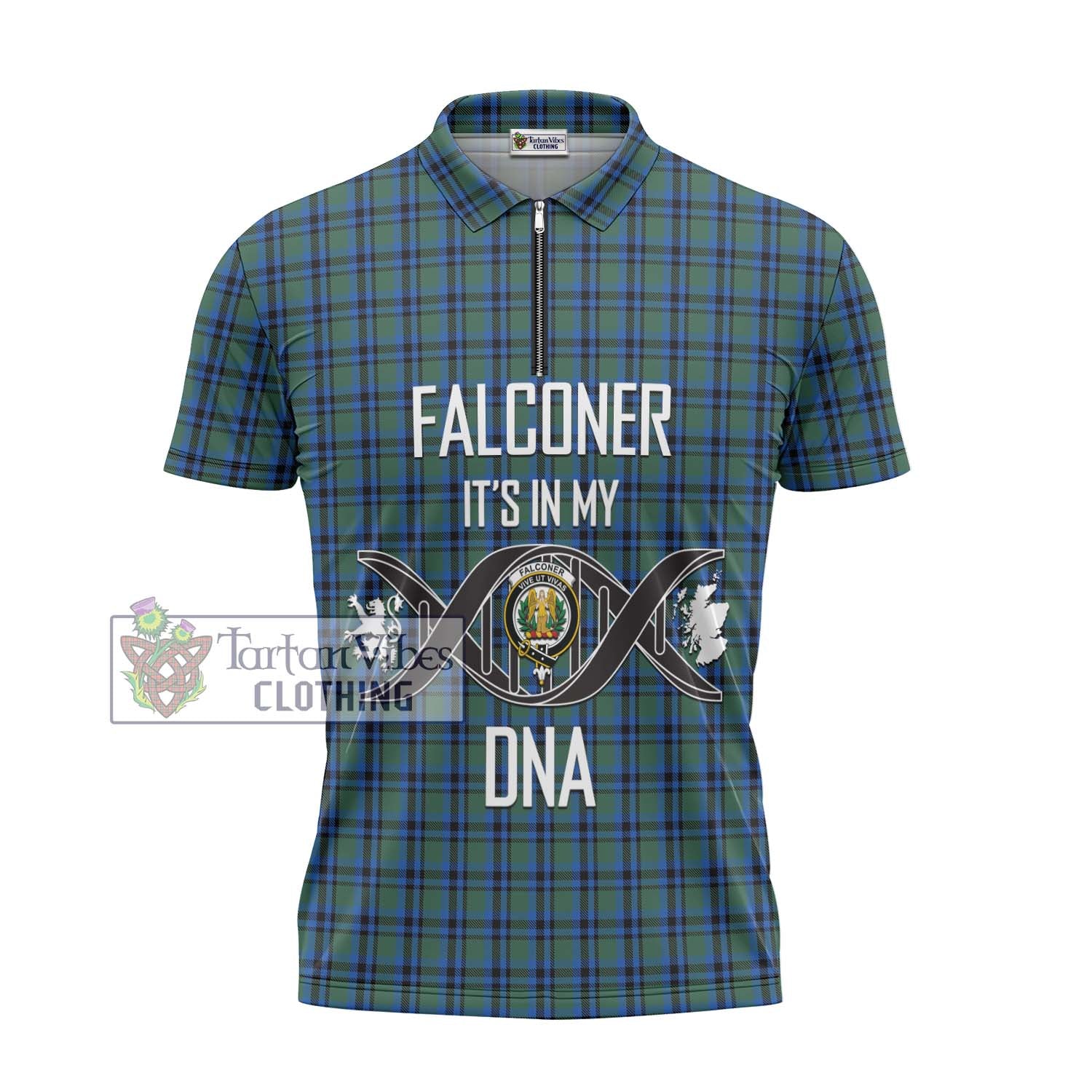 Tartan Vibes Clothing Falconer Tartan Zipper Polo Shirt with Family Crest DNA In Me Style