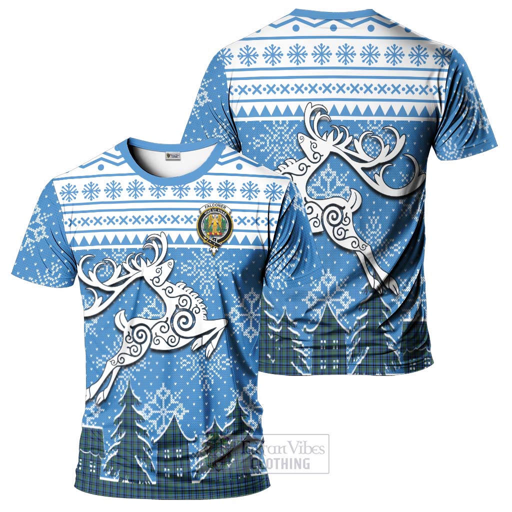 Tartan Vibes Clothing Falconer Clan Christmas T-Shirt Celtic Reindeer Style