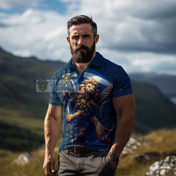 Falconer Tartan Family Crest Men's Polo Shirt with Scottish Majestic Lion