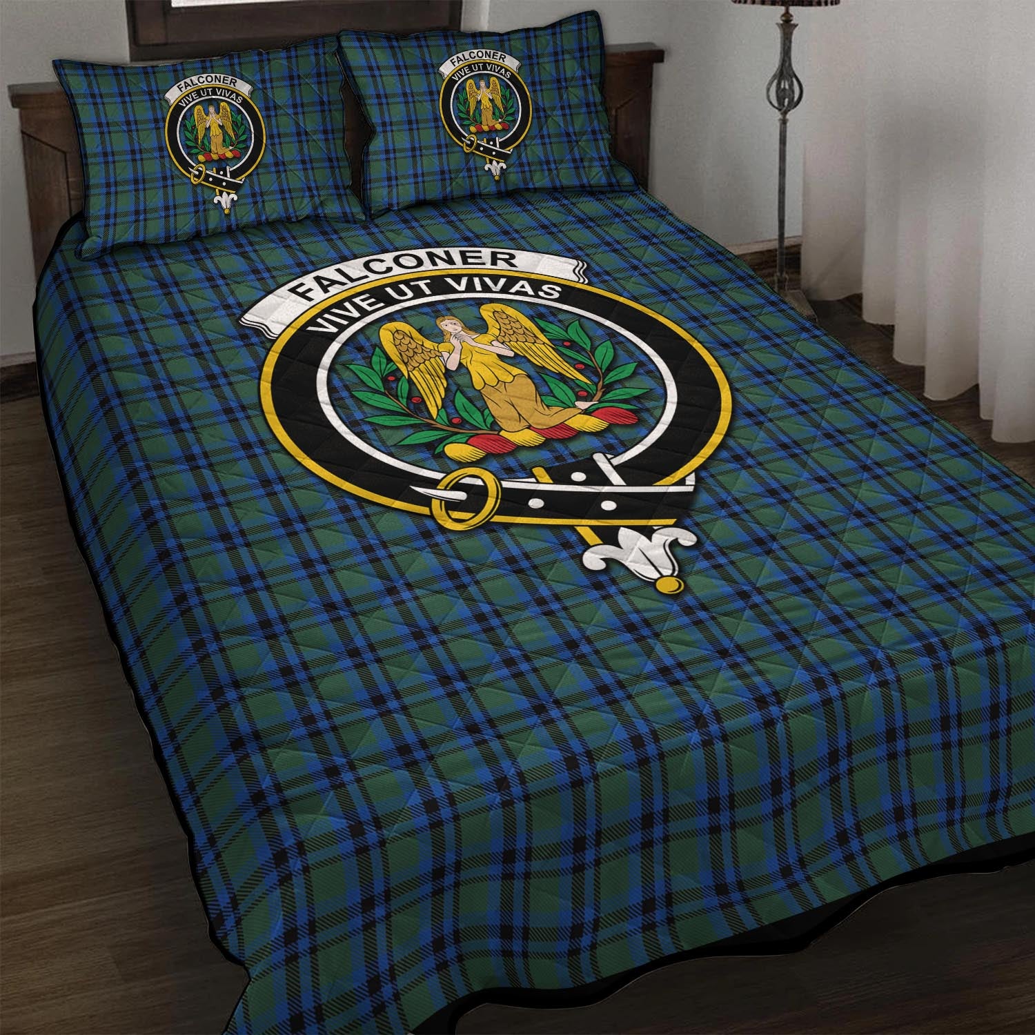 Falconer Tartan Quilt Bed Set with Family Crest - Tartan Vibes Clothing