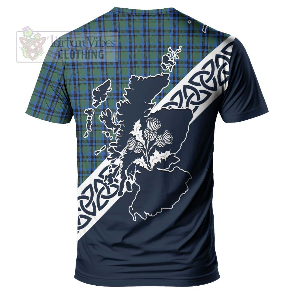 Falconer Tartan T-Shirt Featuring Thistle and Scotland Map