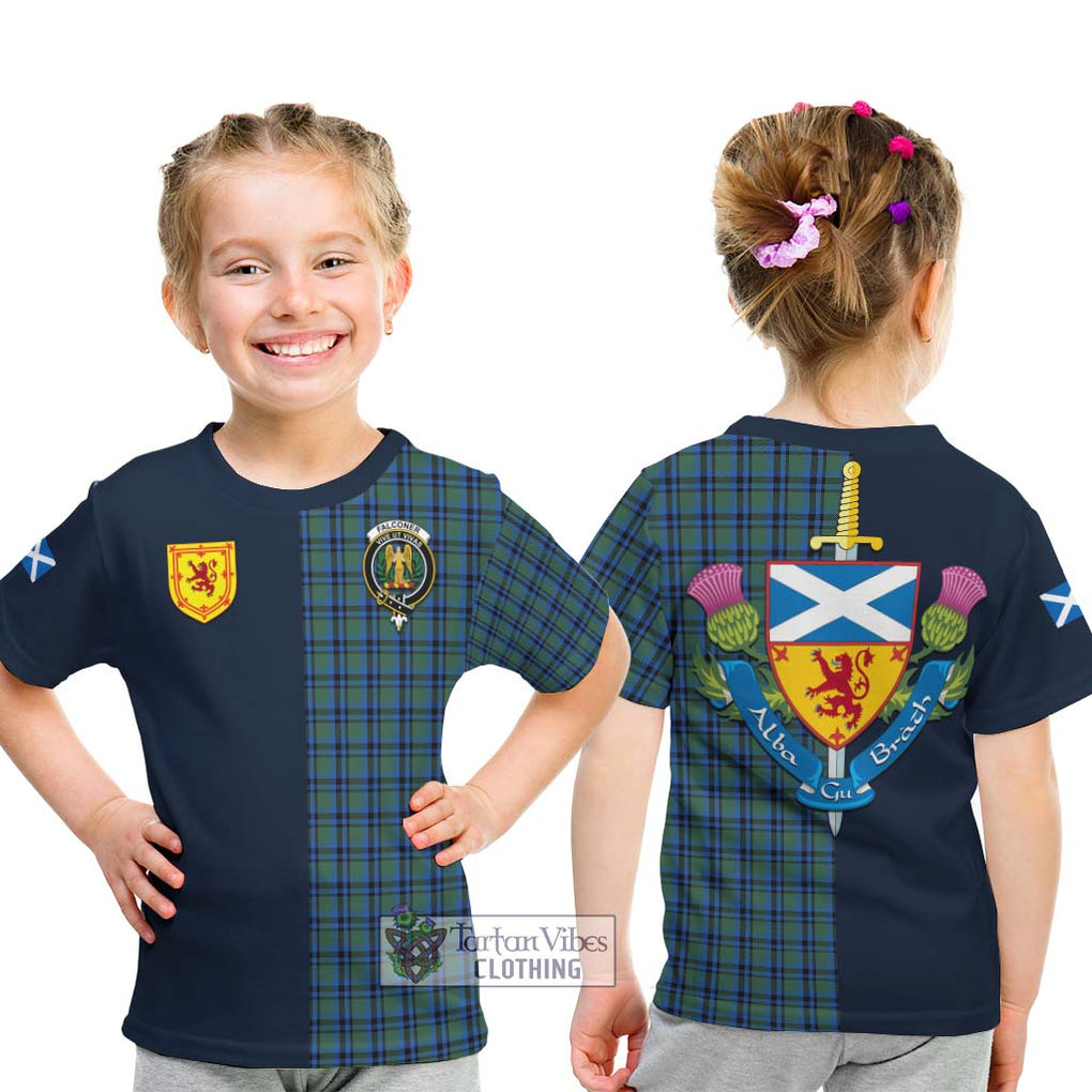 Tartan Vibes Clothing Falconer Tartan Kid T-Shirt with Scottish Lion Royal Arm Half Style