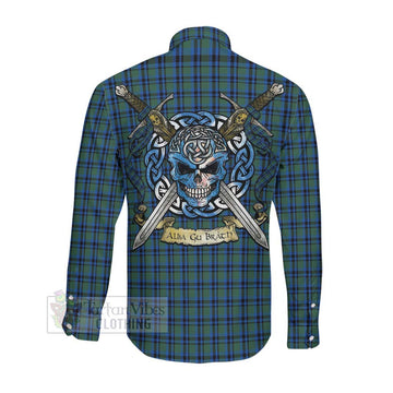 Falconer Tartan Long Sleeve Button Shirt with Family Crest Celtic Skull Style